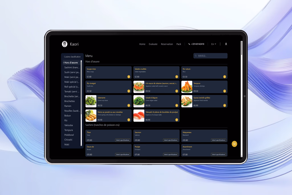 Display per applicazioni mobili del ristorante